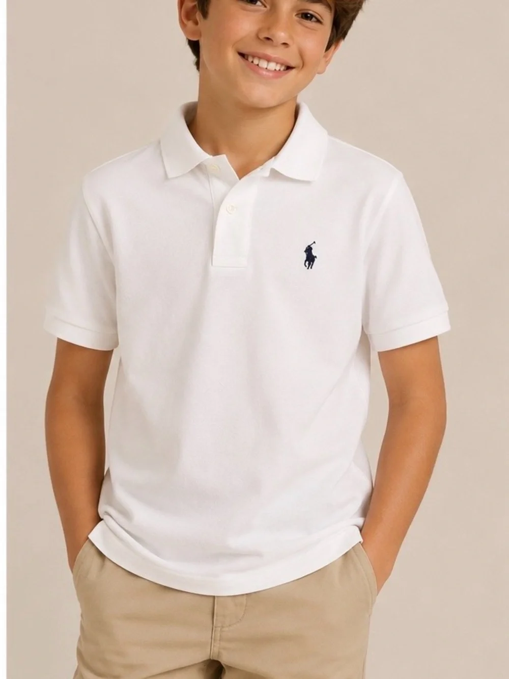 Ralph Lauren Boys White Polo with Navy Logo